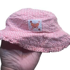 Vintage McBaby Infant Baby Girl Pink Gingham Bucket Hat Butterfly Hat Spring